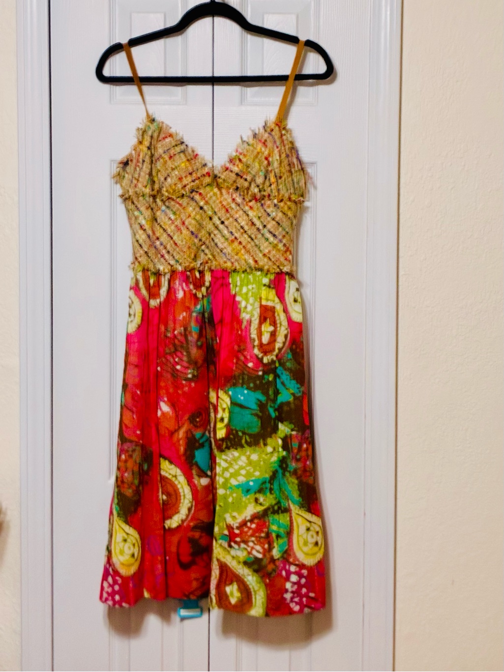 Trina Turk Multicolor Boucl Tweed Bodice Floral Spaghetti Strap Dress